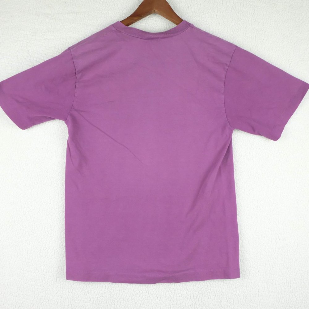 Vintage T Shirt Womens Small Purple Short Sleeve Crew Sporty Festival Summer 90s - Picture 6 of 11